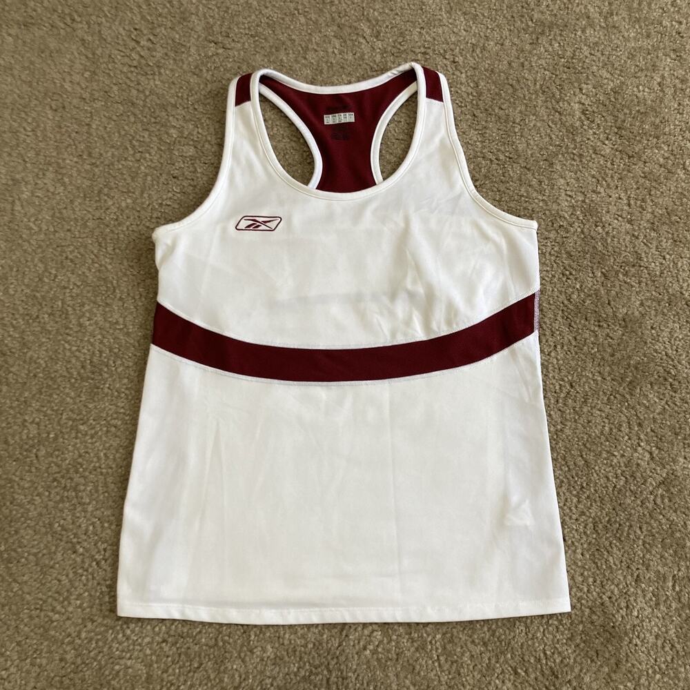 VTG Reebok Women's Athletic Tank Top w/ Built-in Bra Liner White w/Maroon Size L